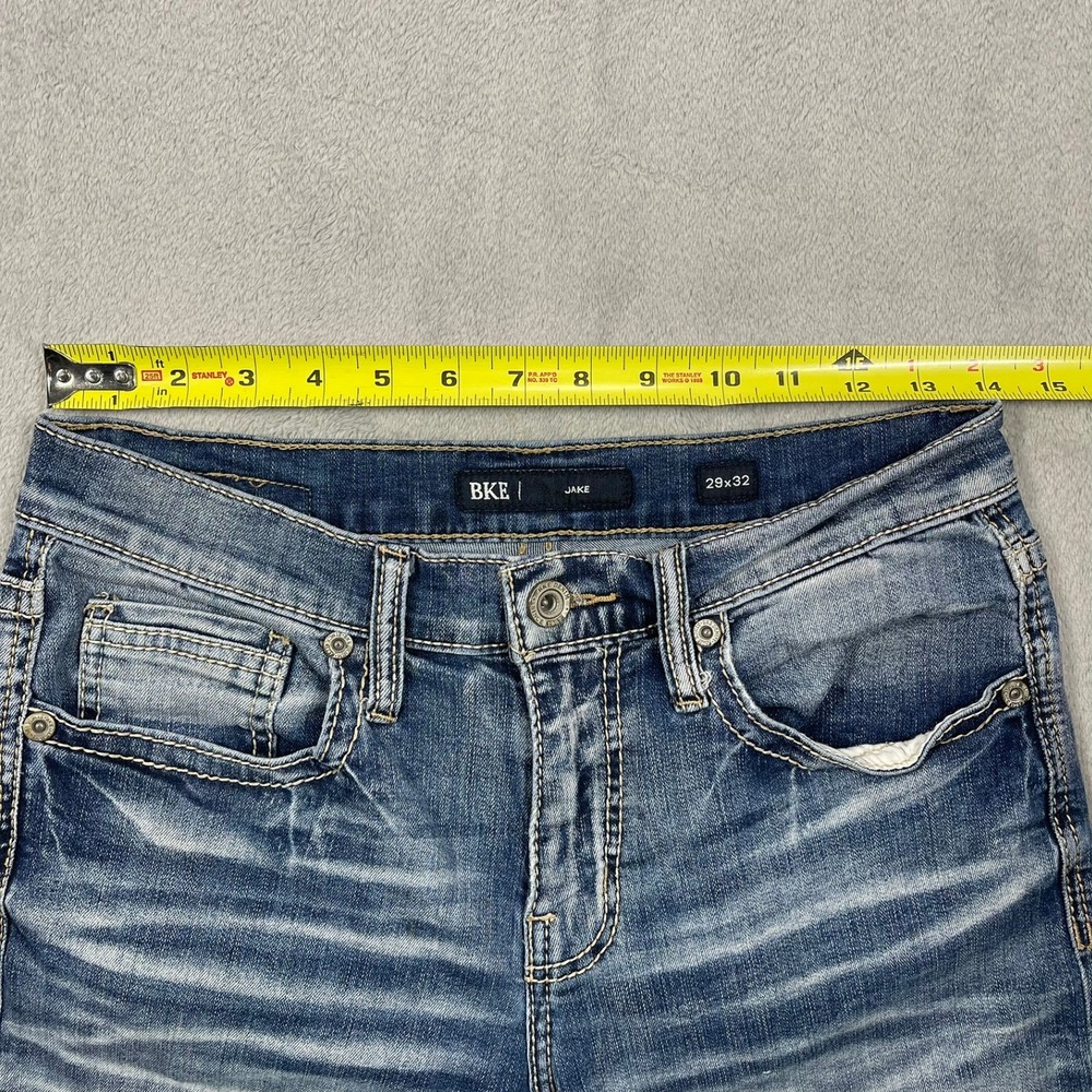 BKE Jake Jeans Mens 29(28)x32(30) Blue Straight Leg Whiskered Denim - Picture 5 of 8